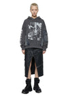 Layered Print Hoodie & Leather Skirt Set